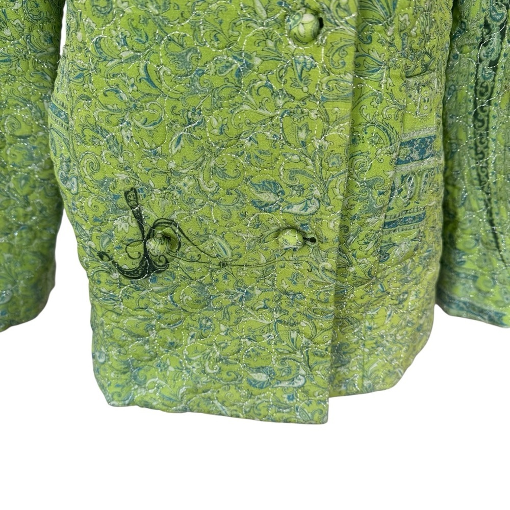 Vintage 90s y2k Tracy Feith Silk Green Paisley Quilted Blazer Jacket sz 2 XS - Picture 3 of 13